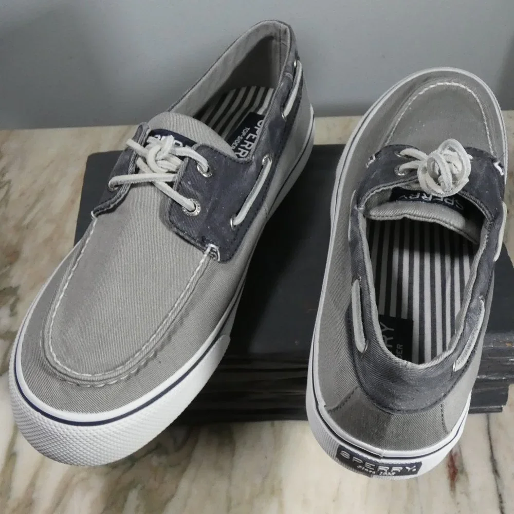 Sperry Men's Bahama II Boat Shoe, SW Grey/Navy, 11 M US